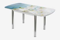 Стол Можгинский лесокомбинат Бостон-3 Белая орхидея, раздвижной, фотопечать/белый/хром брифинг