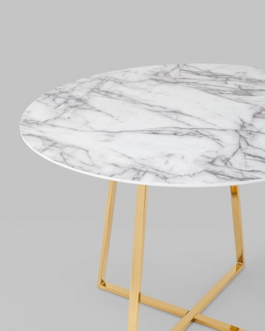 Стол обеденный Stool Group Дакота 100x100 Белый мрамор ножки золото