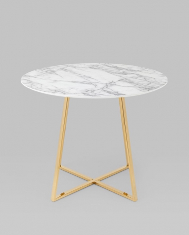 Стол обеденный Stool Group Дакота 100x100 Белый мрамор ножки золото