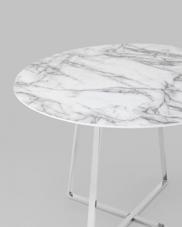 Стол обеденный Stool Group Дакота 100x100 Белый мрамор ножки хром