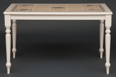 Стол с плиткой Tetchair CT 3349 дерево гевея/плитка, 124х84х75см, butter white, Рисунок - Прованс с бордюром