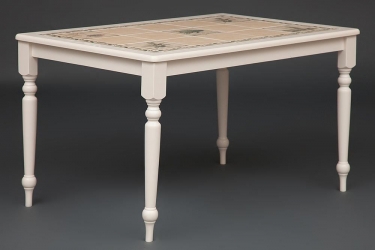 Стол с плиткой Tetchair CT 3349 дерево гевея/плитка, 124х84х75см, butter white, Рисунок - Прованс с бордюром
