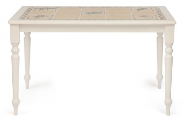 Стол с плиткой Tetchair CT 3349 дерево гевея/плитка, 124х84х75см, butter white, Рисунок - Прованс с бордюром