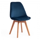 Стул Tetchair TULIP SOFT mod. 74 вельвет/дерево , 54 х 47 х 83 см , синий HLR 63/натуральный