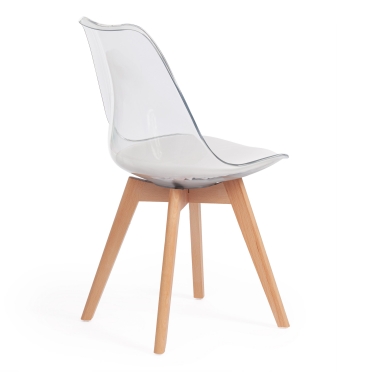 Стул Tetchair TULIP mod. 73 дерево/пластик/ПУ, 53 х 49 х 83 см , прозрачный/Transparent, подушка белая/Cushion whit