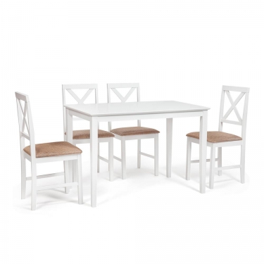 Обеденный комплект Хадсон стол + 4 стула Tetchair Хадсон стол + 4 стула/ Hudson Dining Set дерево гевея/мдф, стол 110х70х75см / стул 44х42х89см, pure white белый