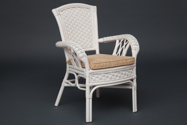 Комплект обеденный Tetchair ANDREA стол со стеклом + 4 кресла + подушки TCH White белый, Ткань рубчик, цвет кремовый