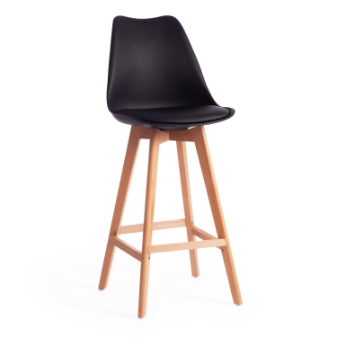 Стул барный Tetchair TULIP BAR mod. C1014H-1 пластик/дерево, 42 х 47,5 х 104 см, Black Черный 3010/ натуральный