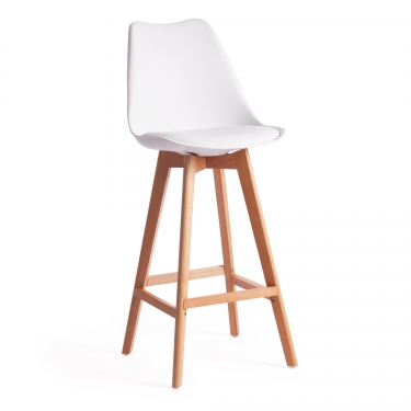 Стул барный Tetchair TULIP BAR mod. C1014H-1 пластик/дерево, 42 х 47,5 х 104 см, White Белый 70029/ натуральный