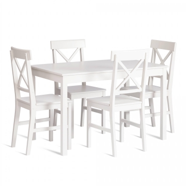 Обеденный комплект Tetchair Хадсон стол + 4 стула/ Hudson Dining Set mod.0102 МДФ/тополь/меламин, стол 118х74х73 см, стул 42,5x46,5x93,5 см, White белый