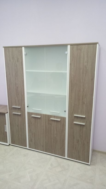 Шкаф 4 широкий верх стеклянные двери, низ закрытый Персона Грата Deka 10.19.171 Дуб Верцаска/Белый