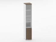 Шкаф 5 узкий верх стеклянная дверь, низ закрытый, с нишей Персона Грата Deka 10.23.18Л Дуб Верцаска/Белый