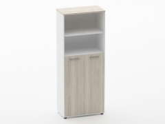 Шкаф 4 широкий 2 полки открытые, 3 полки закрытые Персона Грата Deka 10.19.131 Дуб Сантана светлый/Белый