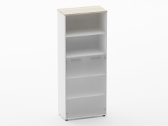 Шкаф 4 широкий 2 полки открытые и 2 стеклянные двери Персона Грата Deka 10.19.161 Дуб Сантана светлый/Белый