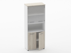 Шкаф 4 широкий верх стеклянные двери, низ закрытый, с нишей Персона Грата Deka 10.19.181 Дуб Сантана светлый/Белый