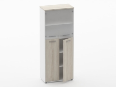 Шкаф 4 широкий верх стеклянные двери, низ закрытый Персона Грата Deka 10.19.191 Дуб Сантана светлый/Белый