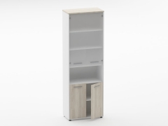 Шкаф 5 широкий верх стеклянная дверь, низ закрытый, с нишей Персона Грата Deka 10.23.181 Дуб Сантана светлый/Белый