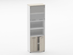 Шкаф 5 широкий верх стеклянная дверь, низ закрытый, две полки открытые Персона Грата Deka 10.23.191 Дуб Сантана светлый/Белый