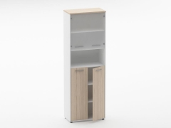 Шкаф 5 широкий верх стеклянная дверь, низ закрытый, с нишей Персона Грата Deka 10.23.201 Туя/Белый