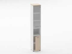 Шкаф 5 узкий верх стеклянная дверь, низ закрытый, с нишей Персона Грата Deka 10.23.18Пр Туя/Белый