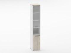 Шкаф 5 узкий верх стеклянная дверь, низ закрытый, с нишей Персона Грата Deka 10.23.18Л Дуб Сантана светлый/Белый