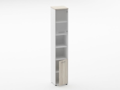 Шкаф 5 узкий верх стеклянная дверь, низ закрытый, две полки открытые Персона Грата Deka 10.23.19Пр Дуб Сантана светлый/Белый