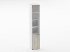 Шкаф 5 узкий верх стеклянная дверь, низ закрытый, две полки открытые Персона Грата Deka 10.23.19Л Дуб Сантана светлый/Белый