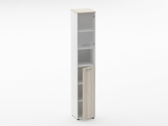 Шкаф 5 узкий верх стеклянная дверь, низ закрытый, с нишей Персона Грата Deka 10.23.20Пр Дуб Сантана светлый/Белый