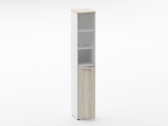 Шкаф 5 узкий верх стеклянная дверь, низ закрытый, с нишей Персона Грата Deka 10.23.20Л Дуб Сантана светлый/Белый