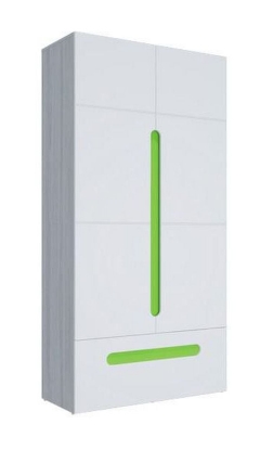 Шкаф двустворчатый с ящиками Стиль Палермо Юниор 07 Белый глянец Ясень шимо светлый Зеленый