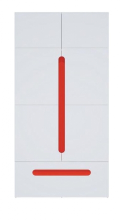 Шкаф двустворчатый с ящиками Стиль Палермо Юниор 07 Белый глянец Ясень шимо светлый Красный