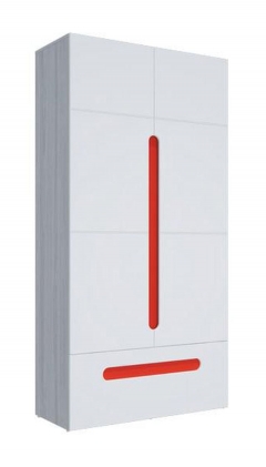 Шкаф двустворчатый с ящиками Стиль Палермо Юниор 07 Белый глянец Ясень шимо светлый Красный
