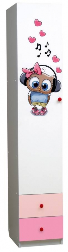 Шкаф 1-но дверный Матрица с ящиками и фотопечатью Совята 1.2 Белый/Оранжевый/Лайм