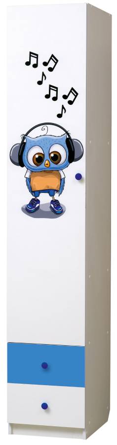 Шкаф 1-но дверный Матрица с ящиками и фотопечатью Совята 1.3 Белый/Ярко-розовый/Синий