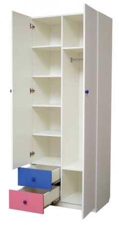 Шкаф Матрица 2-ух дверный комбинированный с ящиками и зеркалом Радуга Белый/Оранжевый/Лайм