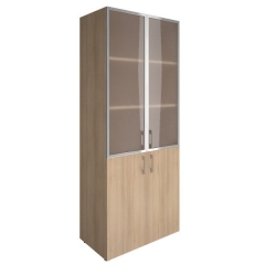 Шкаф книжный со стеклом в раме Lacobel без топа Рива YALTA LT-ST 1.4R black Снежная Патина