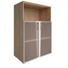 Шкаф книжный средний со стеклом в раме Lacobel без топа Рива YALTA LT-ST 2.2R white Снежная Патина