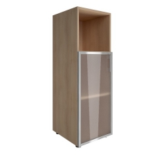 Шкаф книжный средний со стеклом в раме Lacobel без топа Рива YALTA LT-SU 2.2R black Снежная Патина