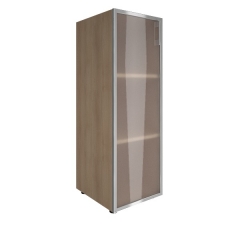 Шкаф книжный средний со стеклом в раме Lacobel без топа Рива YALTA LT-SU 2.4L black Снежная Патина