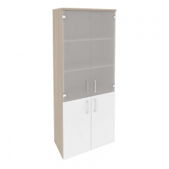 Шкаф высокий широкий 2 низких фасада ЛДСП + 2 средних фасада стекло Рива ONIX O.ST-1.2 Дуб Аттик/Белый