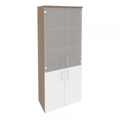 Шкаф высокий широкий 2 низких фасада ЛДСП + 2 средних фасада стекло Рива ONIX O.ST-1.2 Дуб Аризона/Белый