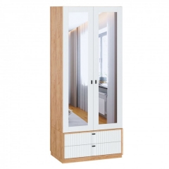 Шкаф двухстворчатый с зеркалом Любимый дом Бари ЛД 698.190.000 Дуб Золотой Белый