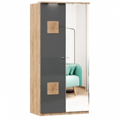 Шкаф двухстворчатый с зеркалом и декоративными накладками Любимый дом Фиджи ЛД 659.235.000 Дуб Золотой Антрацит