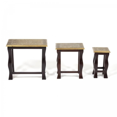 Комплект 3 столика Tetchair Secret De Maison BRAHMA mod. ND-009 дерево манго/латунная чеканка, 56х36х50, 41х30х45, 24х24х40