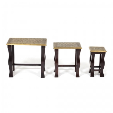 Комплект 3 столика Tetchair Secret De Maison BRAHMA mod. ND-009 дерево манго/латунная чеканка, 56х36х50, 41х30х45, 24х24х40