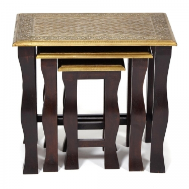 Комплект 3 столика Tetchair Secret De Maison BRAHMA mod. ND-009 дерево манго/латунная чеканка, 56х36х50, 41х30х45, 24х24х40
