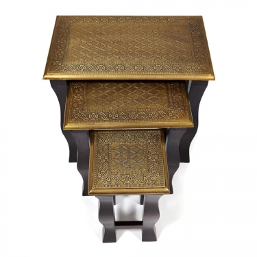 Комплект 3 столика Tetchair Secret De Maison BRAHMA mod. ND-009 дерево манго/латунная чеканка, 56х36х50, 41х30х45, 24х24х40