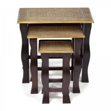 Комплект 3 столика Tetchair Secret De Maison BRAHMA mod. ND-009 дерево манго/латунная чеканка, 56х36х50, 41х30х45, 24х24х40