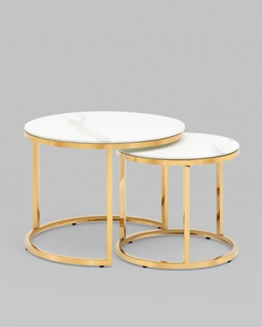 Журнальный столик Stool Group Селена 60 и 45 см стекло Белый мрамор сталь золото