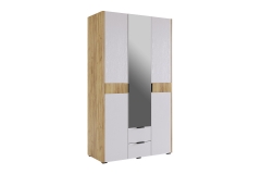 Шкаф трехдверный зеркало Мебельсон Адам MSA-05 дуб крафт золотой/белое дерево